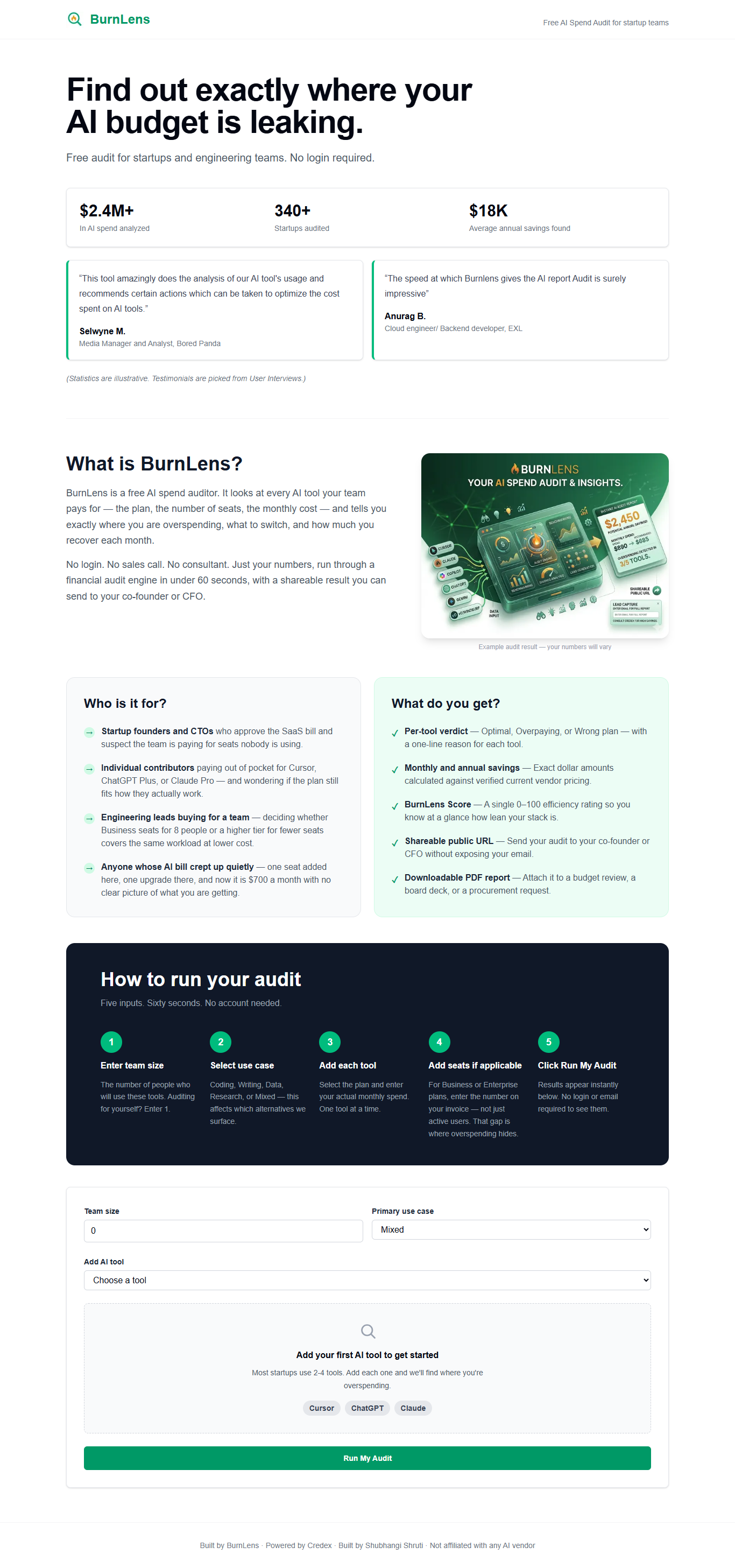 BurnLens — Free AI Spend Auditor screenshot 1